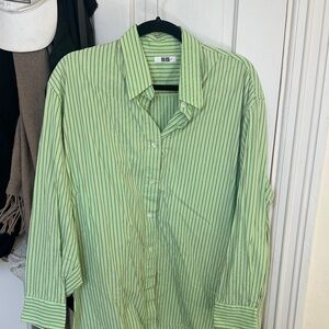 Uniqlo U Light Green Striped Button-Up Shirt